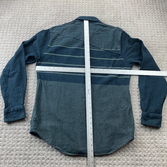 VOLCOM Shirt Men Large L Navy Blue Striped Heavy Cotton Slim Fit Button Up Polo - Picture 6 of 8